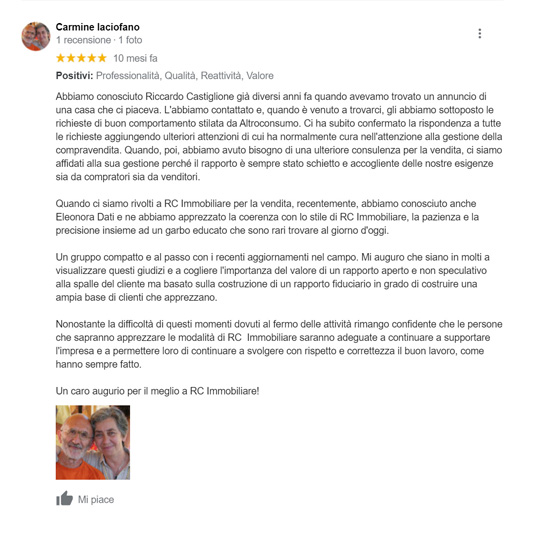 Recensione Google di Carmine Iaciofano