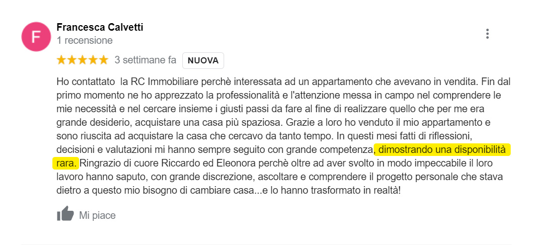 Recensione Google di Francesca Calvetti